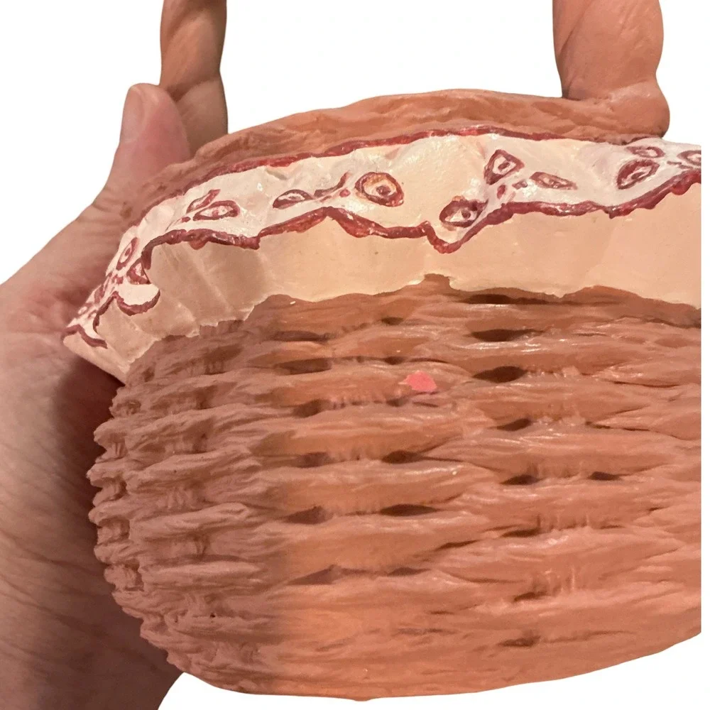 Vintage Ceramic Woven Basket Planter Terracotta Ruffle Floral Detail 7.5 Inch